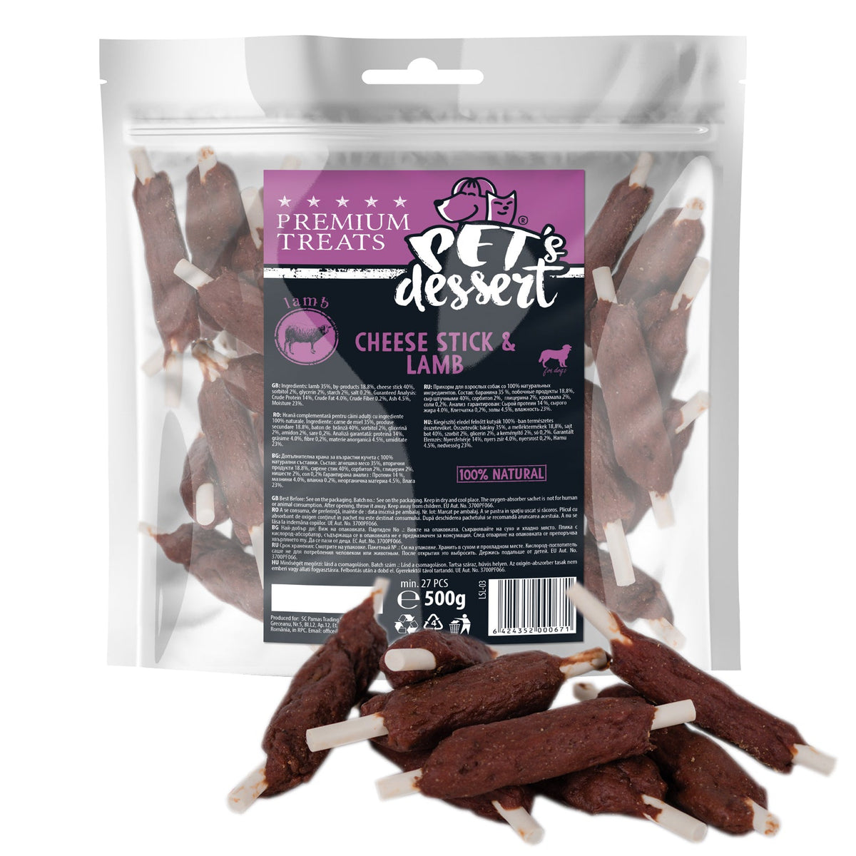 Pet's Dessert Dog Cheese Stick&Lamb 80g LSL-03