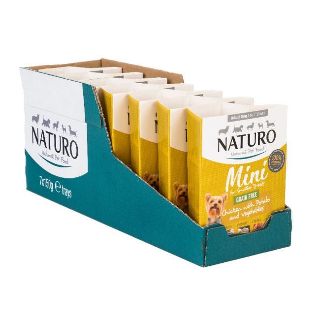 Caserola Naturo Adult Mini Grain Free cu Carne de Pui, Cartofi si Legume 150g