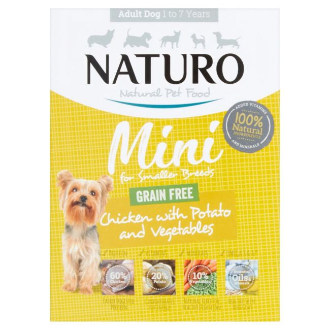 Caserola Naturo Adult Mini Grain Free cu Carne de Pui, Cartofi si Legume 150g