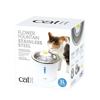 Catit Pixi Fantana Stainless Steel Flower cu Led pentru Pisici 3 L