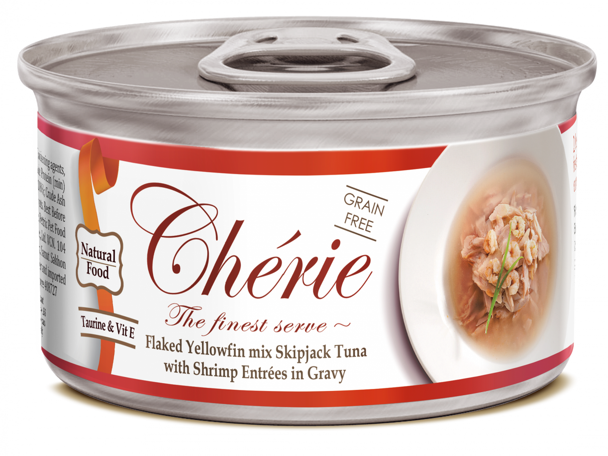 Cherie Adult Cat Grain Free Mix Fulgi de Ton cu Creveti in Sos