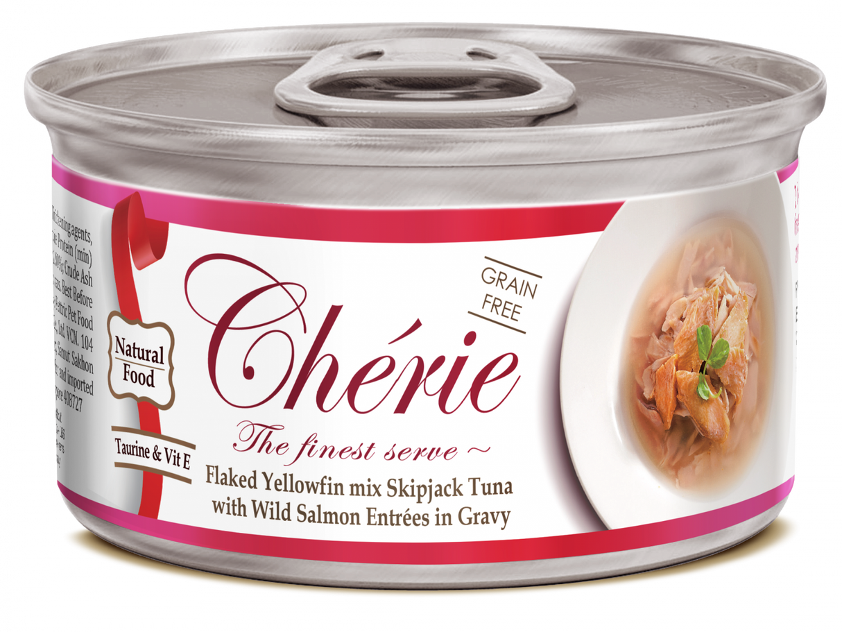 Cherie Adult Cat Grain Free Mix Fulgi de Ton cu Somon Salbatic in Sos