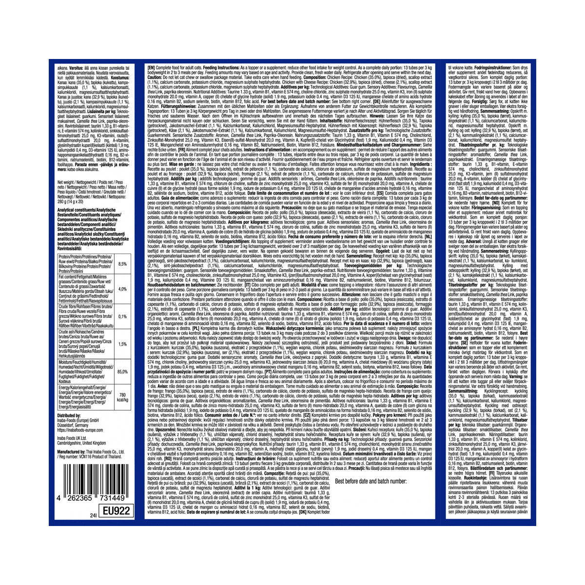 Inaba Churu Meal Topper Chicken Variety Recompensa Cremoasa Reteta cu Pui si Branza - imagine 2