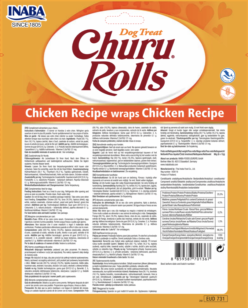 Churu Rolls Recompense pentru caini cu Pui