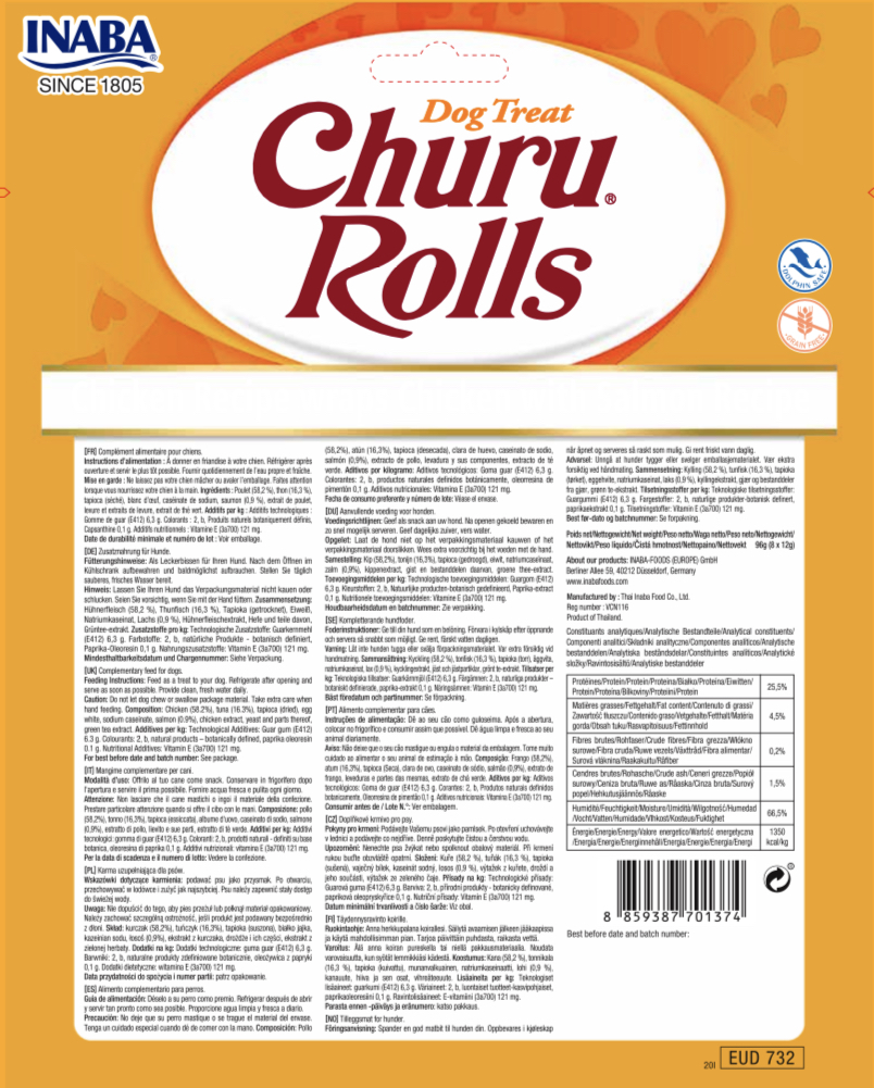 Churu Rolls Recompense pentru caini cu Pui si Somon