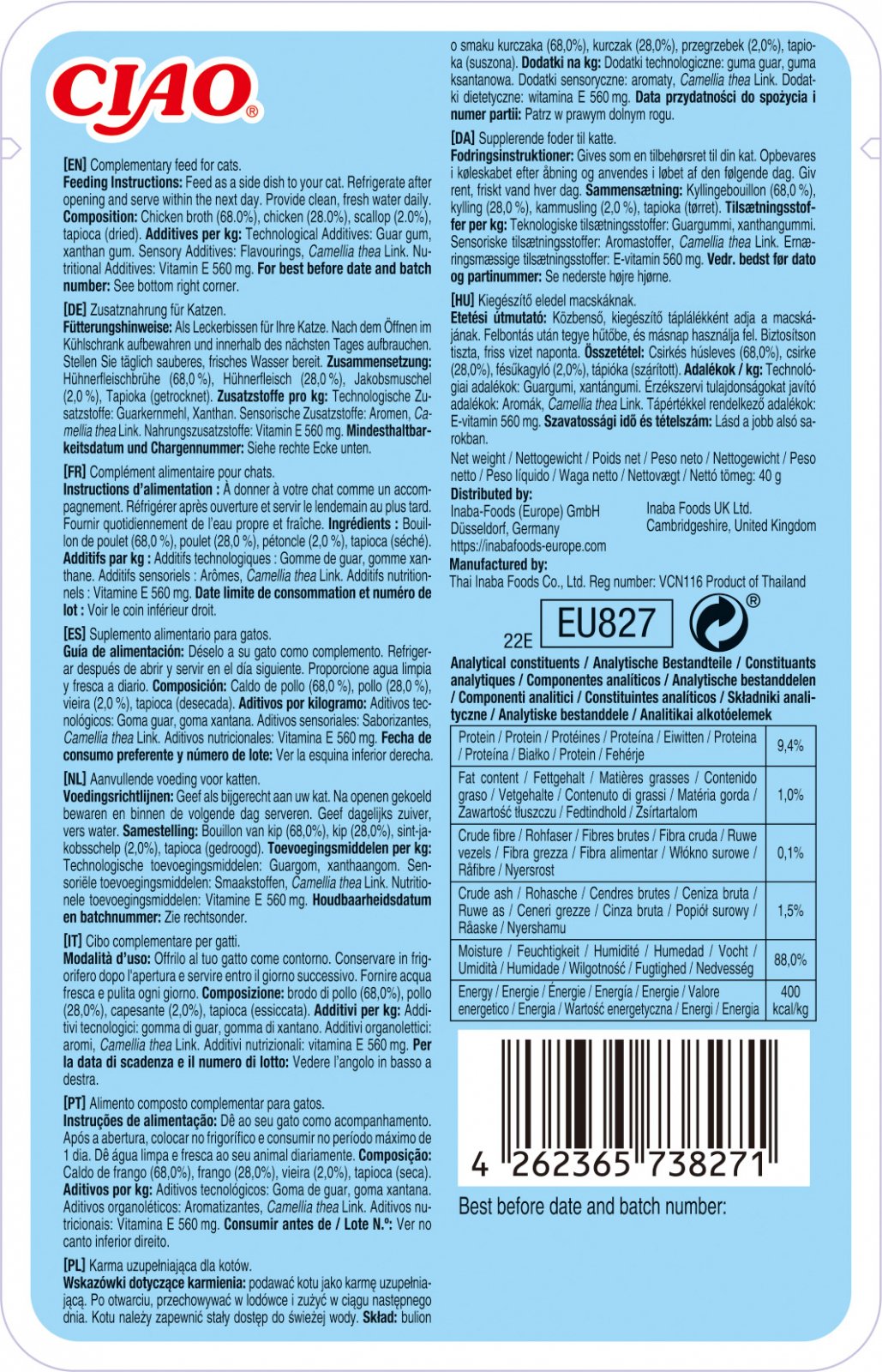 Ciao Broth pentru Pisici cu Pui si Scoici