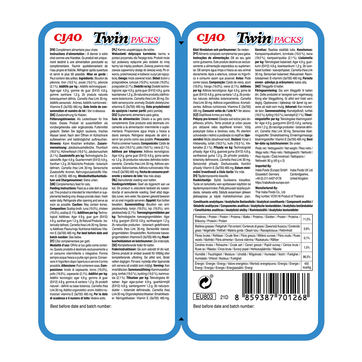 Inaba Ciao Churu Cat Twin Reteta de Ton si Pui in Supa de Scoici - imagine 2