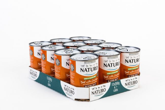 Conserva Naturo Adult cu Carne de Vita si Pui, Amestec de Legume si Fructe in Jeleu cu Ierburi Aromatice 390g