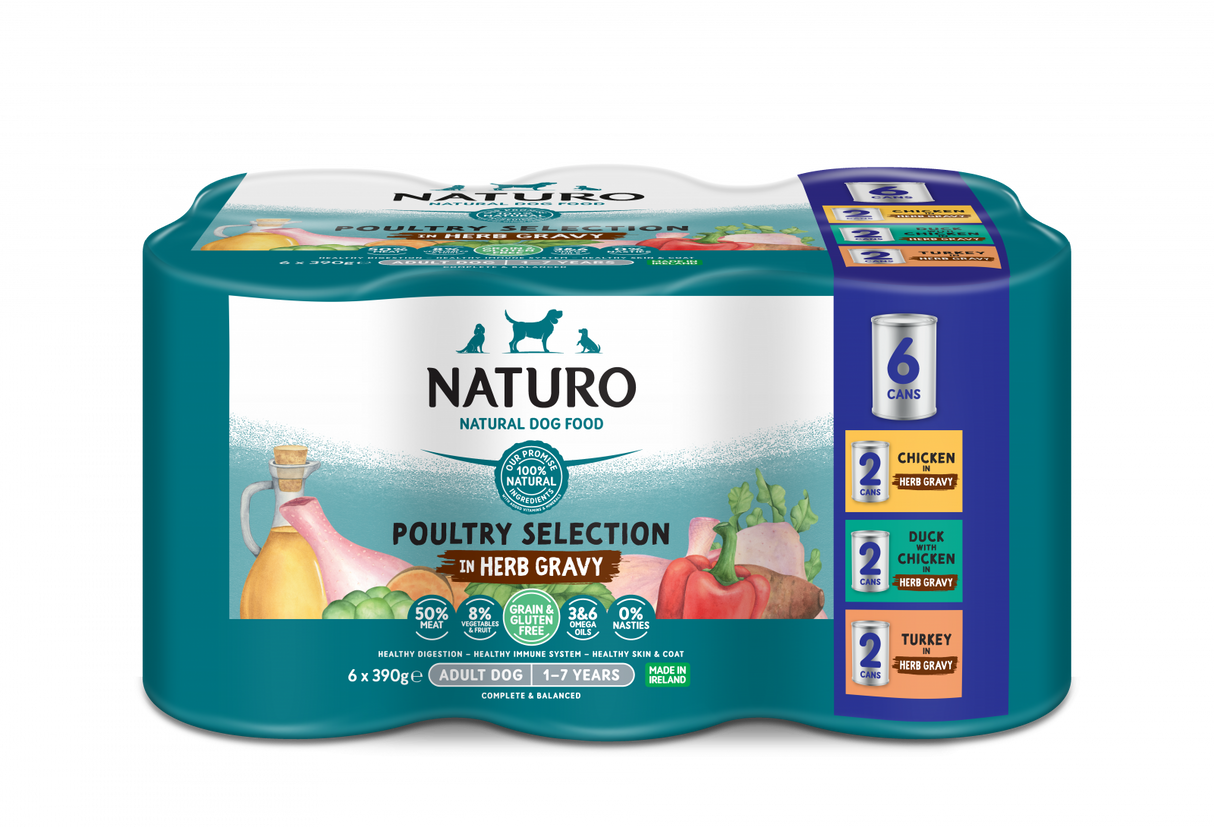 Naturo Conserve Naturo Adult Variety Pack, Pui, Rata, Curcan 390g x 6 - imagine 1