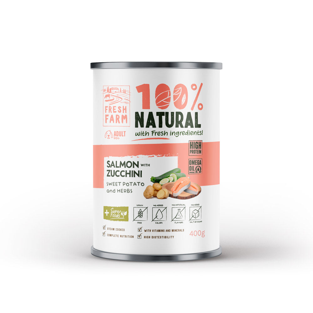 Fresh Farm Coarse Conserva Pate cu Somon, Dovlecel, Cartofi Dulci si Ierburi 400 Gr