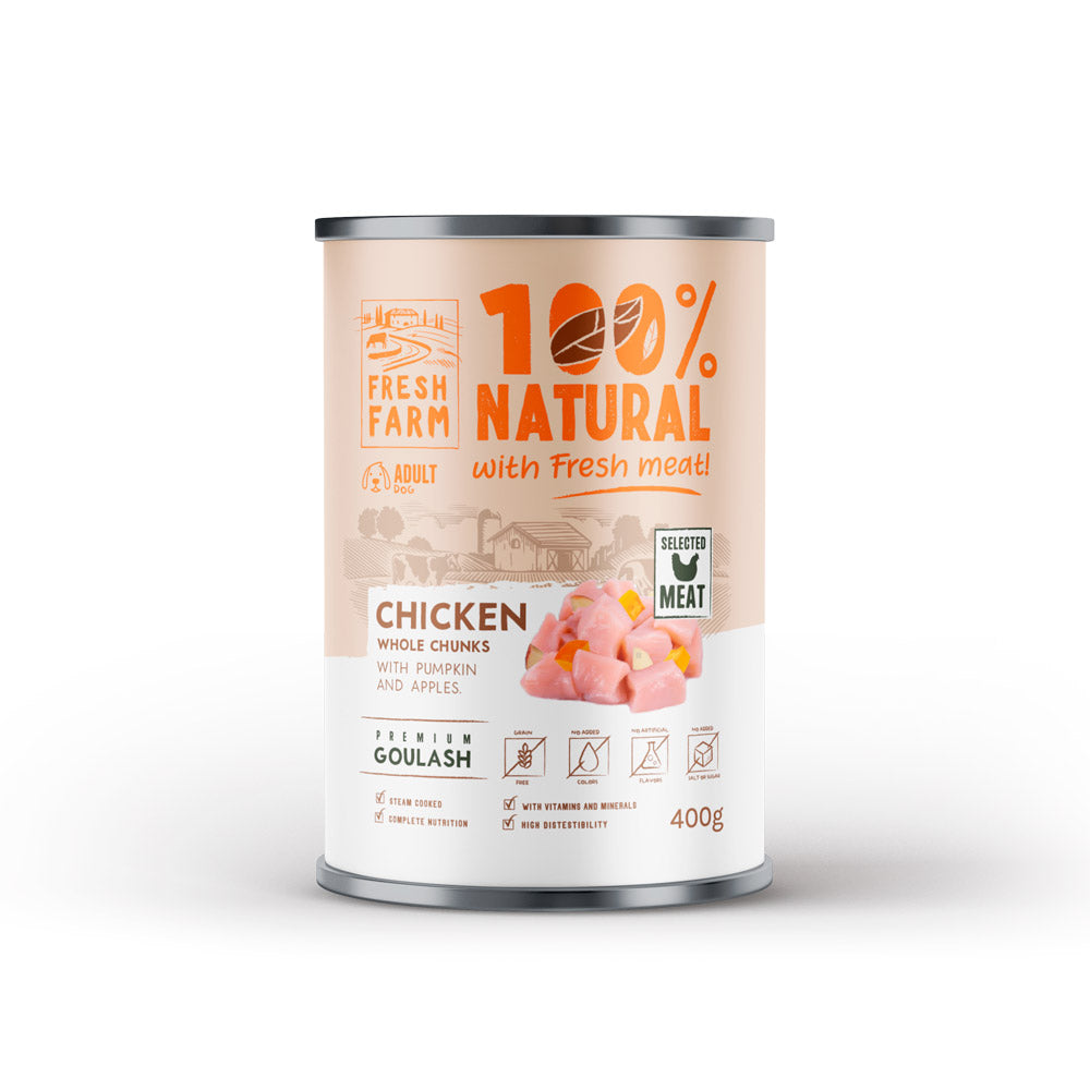 Fresh Farm Fresh Farm Goulash Conserva Hrana Umeda cu Pui, Dovleac si Mere 400 Gr