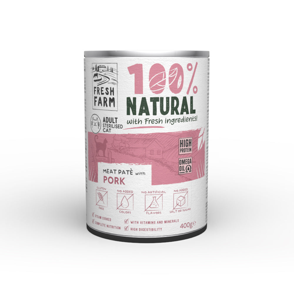 Fresh Farm Sterilised Cat Smooth Pate cu Porc 400 Gr