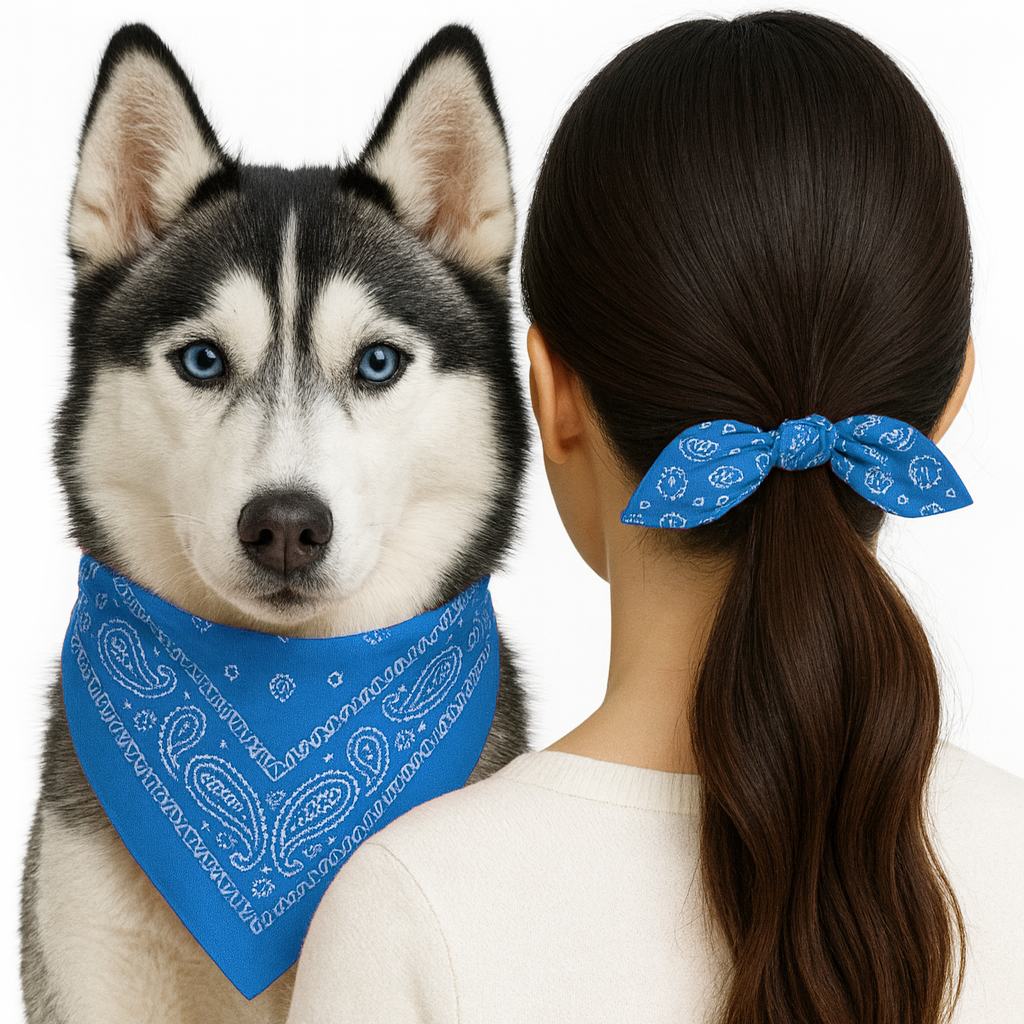 Leopet Twinlook Set Bandana cu Elastic de Par Asortat Blue