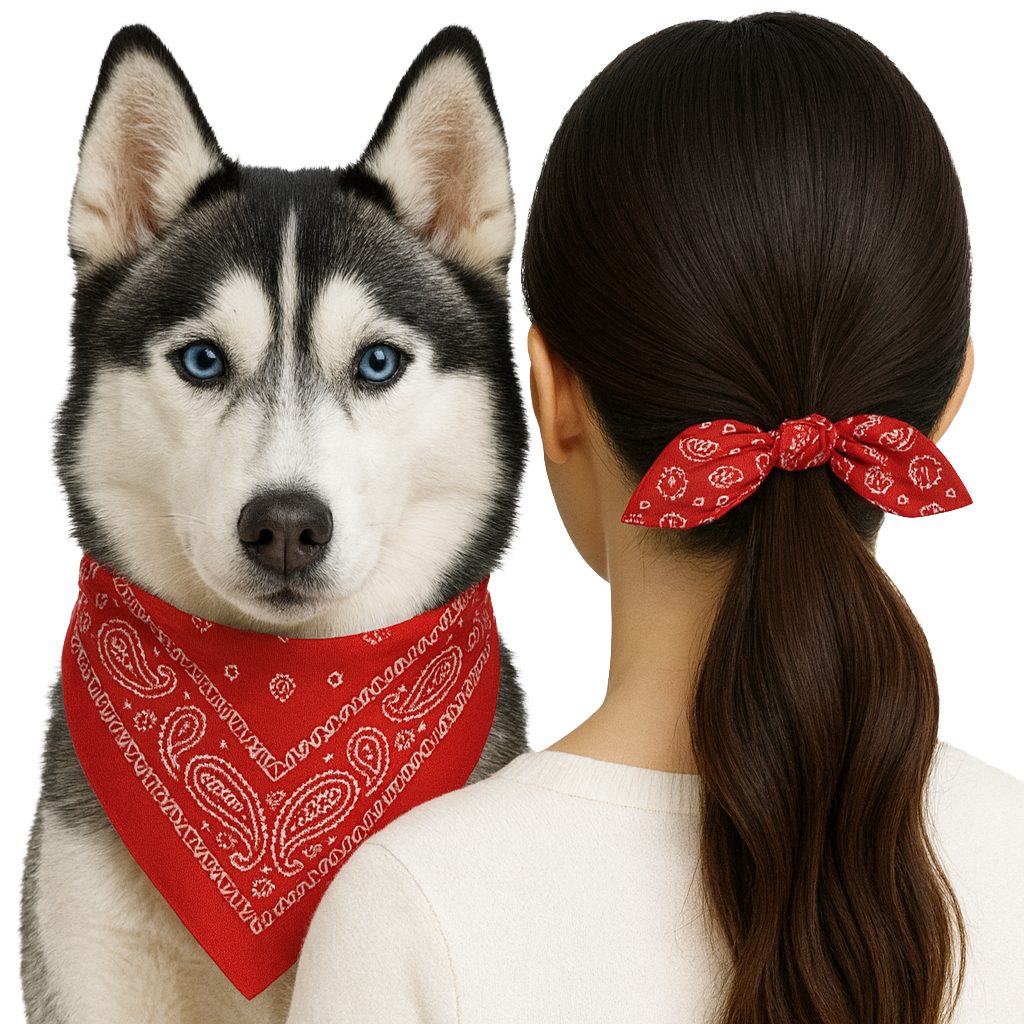 Leopet Twinlook Set Bandana cu Elastic de Par Asortat Red