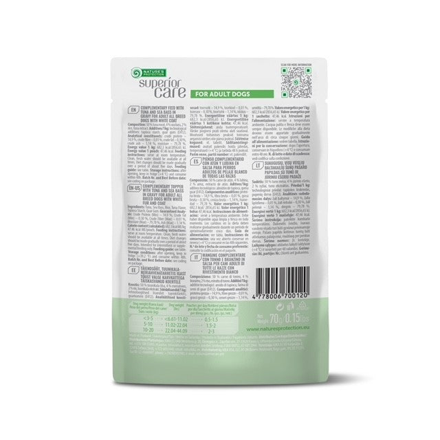 Nature's Protection Superior Care Superior Care White Dogs Topper Caini Adulti cu Ton si Biban in Sos 70g - imagine 2