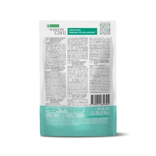 Superior Care Gustari Pentru Sustinerea Sistemului Imunitar Ton si Biban Kitten 70g