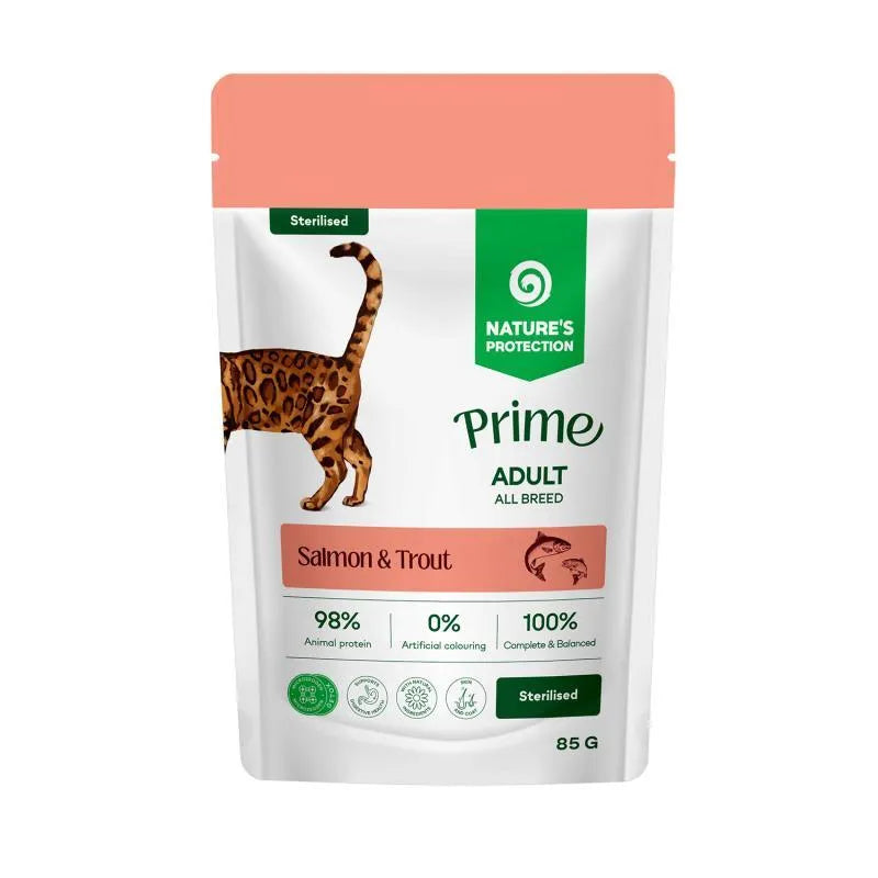 Nature's Protection Prime cu Somon si Pastrav pentru Pisici Sterilizate 85 Gr