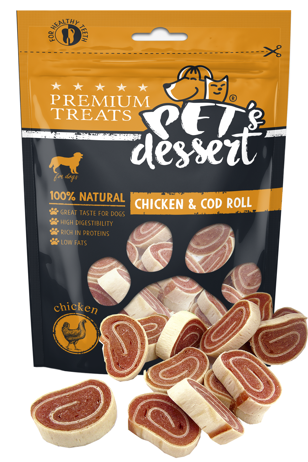 Pet's Dessert Pet's Desert Dog Chicken&Cod Roll 80g LSC-37
