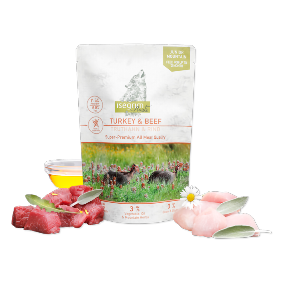 Isegrim Pouch Isegrim Dog Junior cu Carne de Curcan si Vita 410 Gr