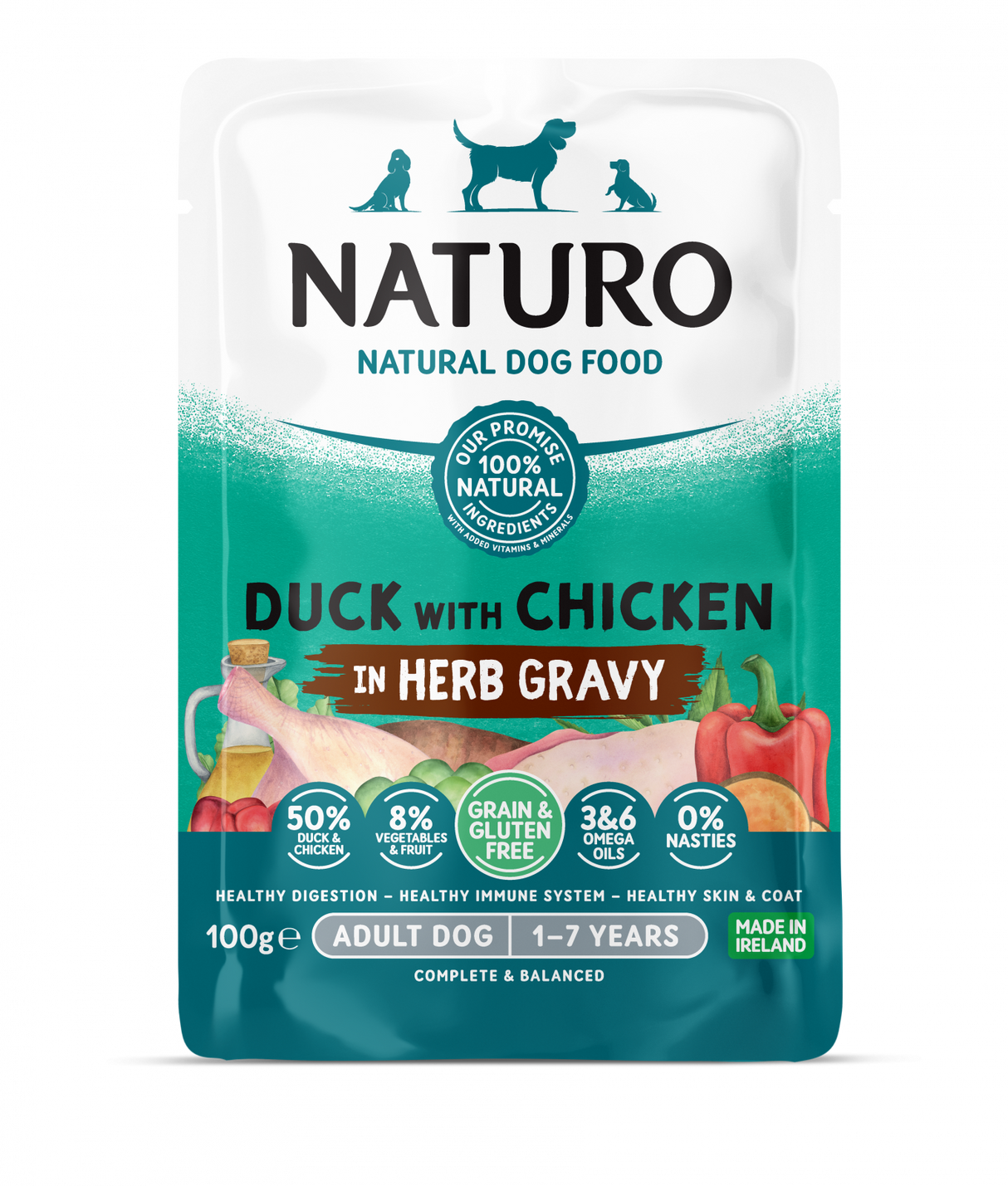 Naturo Pouch Naturo Dog Adult Grain&Gluten Free cu Rata si Pui 100 Gr - imagine 1