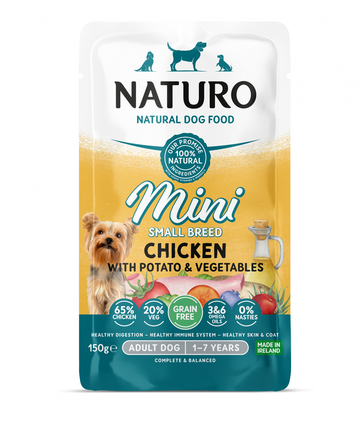 Naturo Pouch Naturo Dog Adult Mini cu Carne de Pui 150 Gr - imagine 1