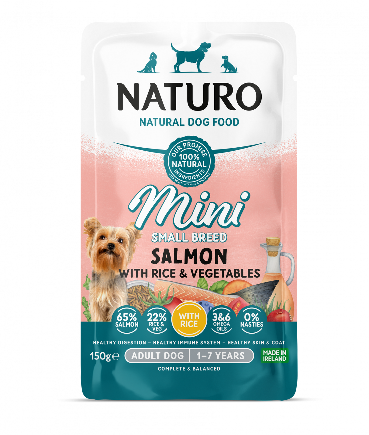 Naturo Pouch Naturo Dog Adult Mini cu Somon si Orez 150 Gr - imagine 1