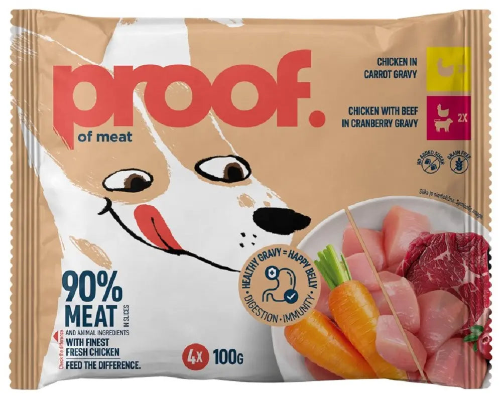 Proof Multipack Hrana Umeda pentru Caini cu Pui si Pui/Vita in Sos 4x100 Gr