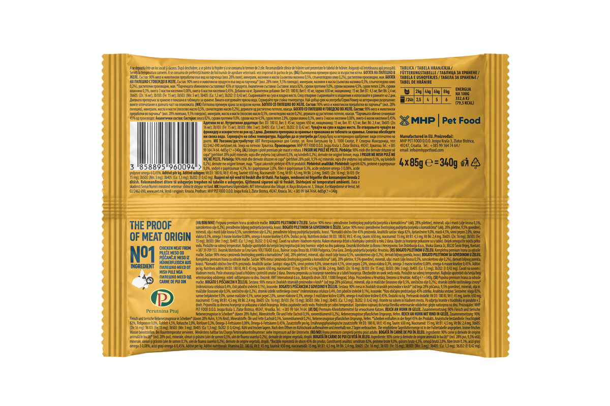 Proof Multipack Hrana Umeda pentru Pisici cu Pui si Pui/Vita in Jeleu 4x85 Gr