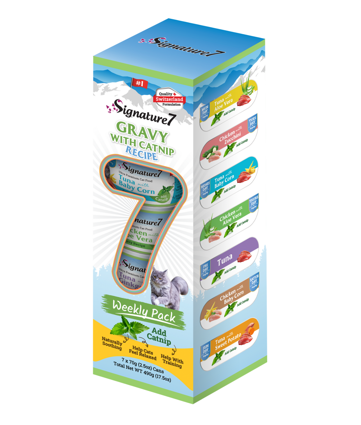 Signature7 Cat Variety Pack Retete de Ton si Pui in Sos cu Catnip 7x70 Gr