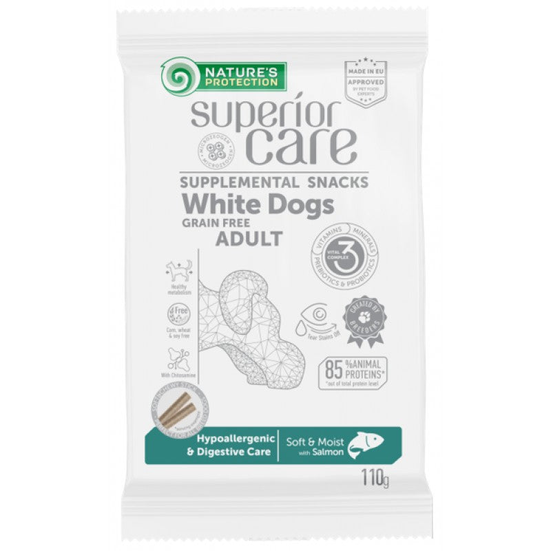 Nature's Protection Superior Care Superior Care White Dogs GF Snack Hypoallergenic & Digestive Care cu Somon 110 Gr - imagine 1