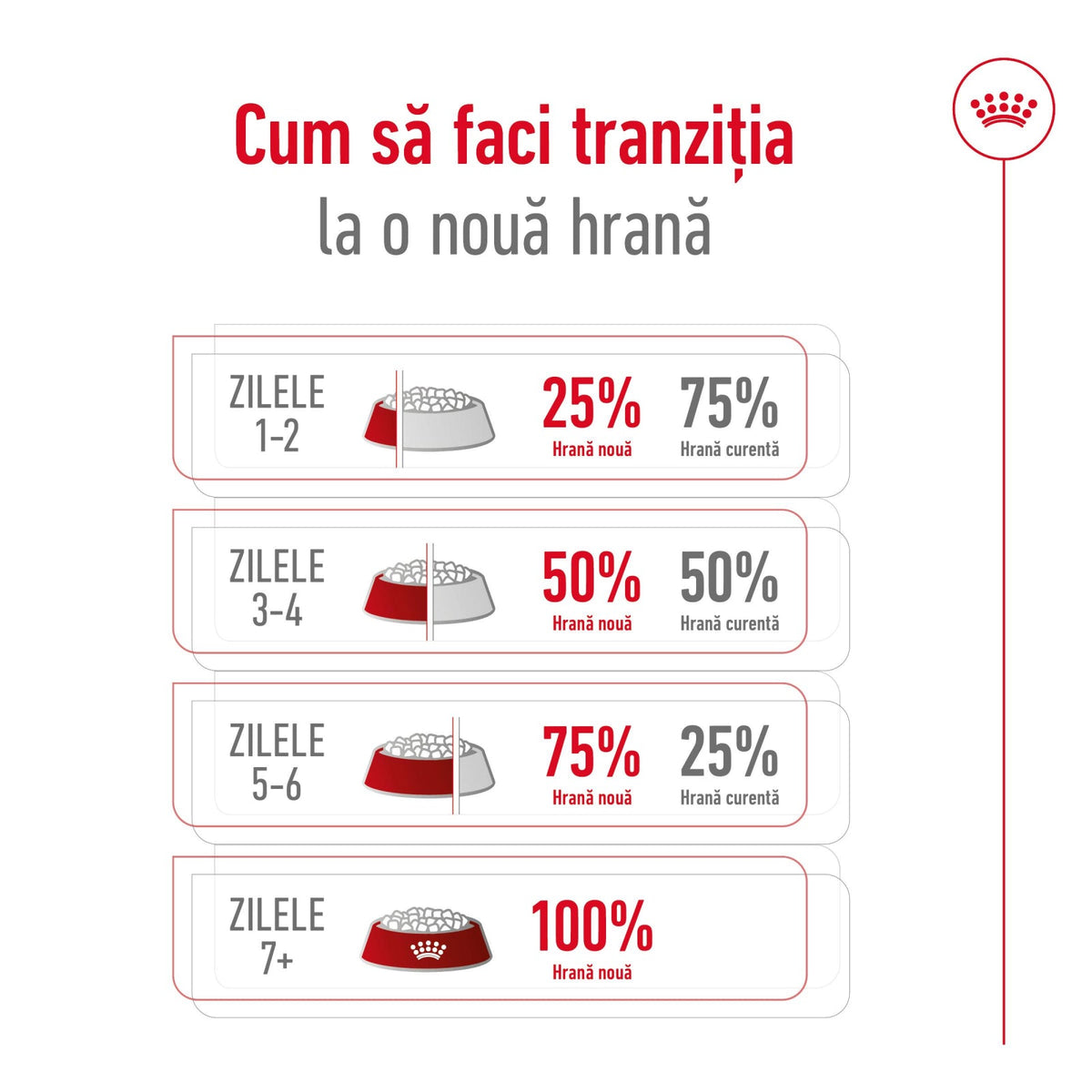 Royal Canin – tranziția treptată la noua hrană în șapte zile