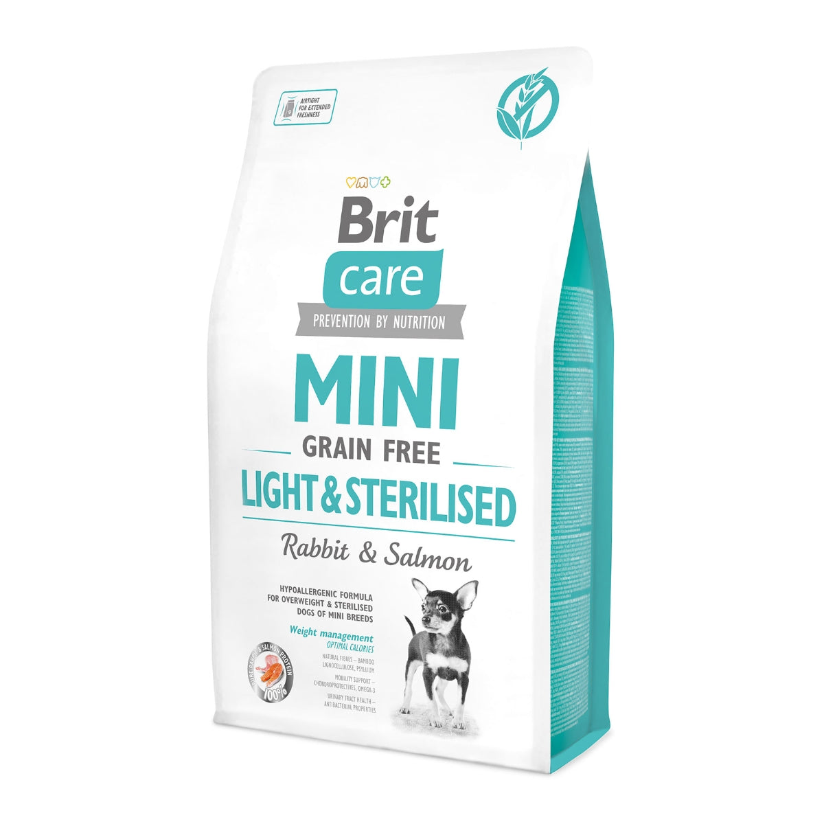 Brit Care Mini Grain Free Light and Sterilised cu Iepure si Somon