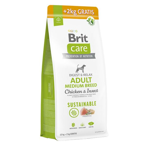Brit Care Brit Care Dog Sustainable Adult Medium Breed Pui si Insecte 12 + 2 Kg