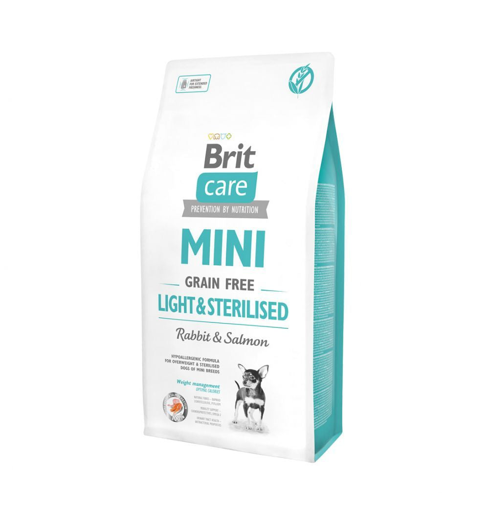 Brit Care Brit Care Mini Grain Free Light and Sterilised cu Iepure si Somon