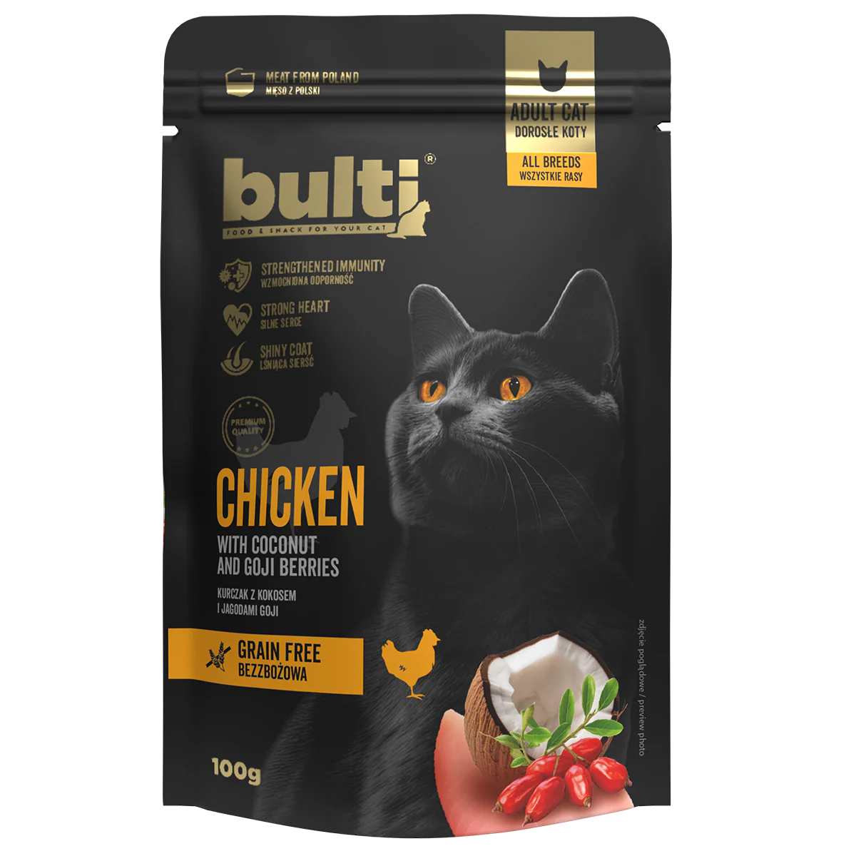 Bulti GF Superfood Pouch cu Pui, Nuca de Cocos si Goji pentru Pisici 100 Gr
