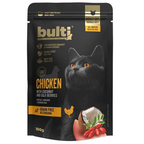 Bulti GF Superfood Pouch cu Pui, Nuca de Cocos si Goji pentru Pisici 100 Gr