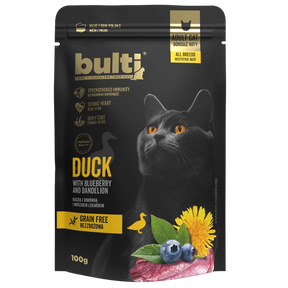Bulti GF Superfood Pouch cu Rata, Afine si Papadie pentru Pisici 100 Gr