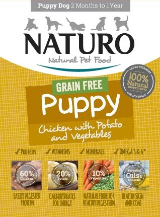 Caserola Naturo Puppy Grain Free cu Carne de Pui, Cartofi si Legume 150g