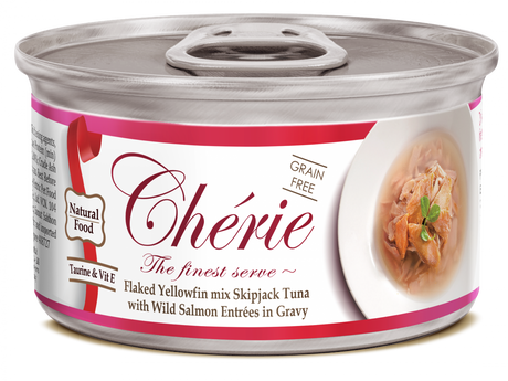 Cherie Cherie Adult Cat Grain Free Mix Fulgi de Ton cu Somon Salbatic in Sos - imagine 1