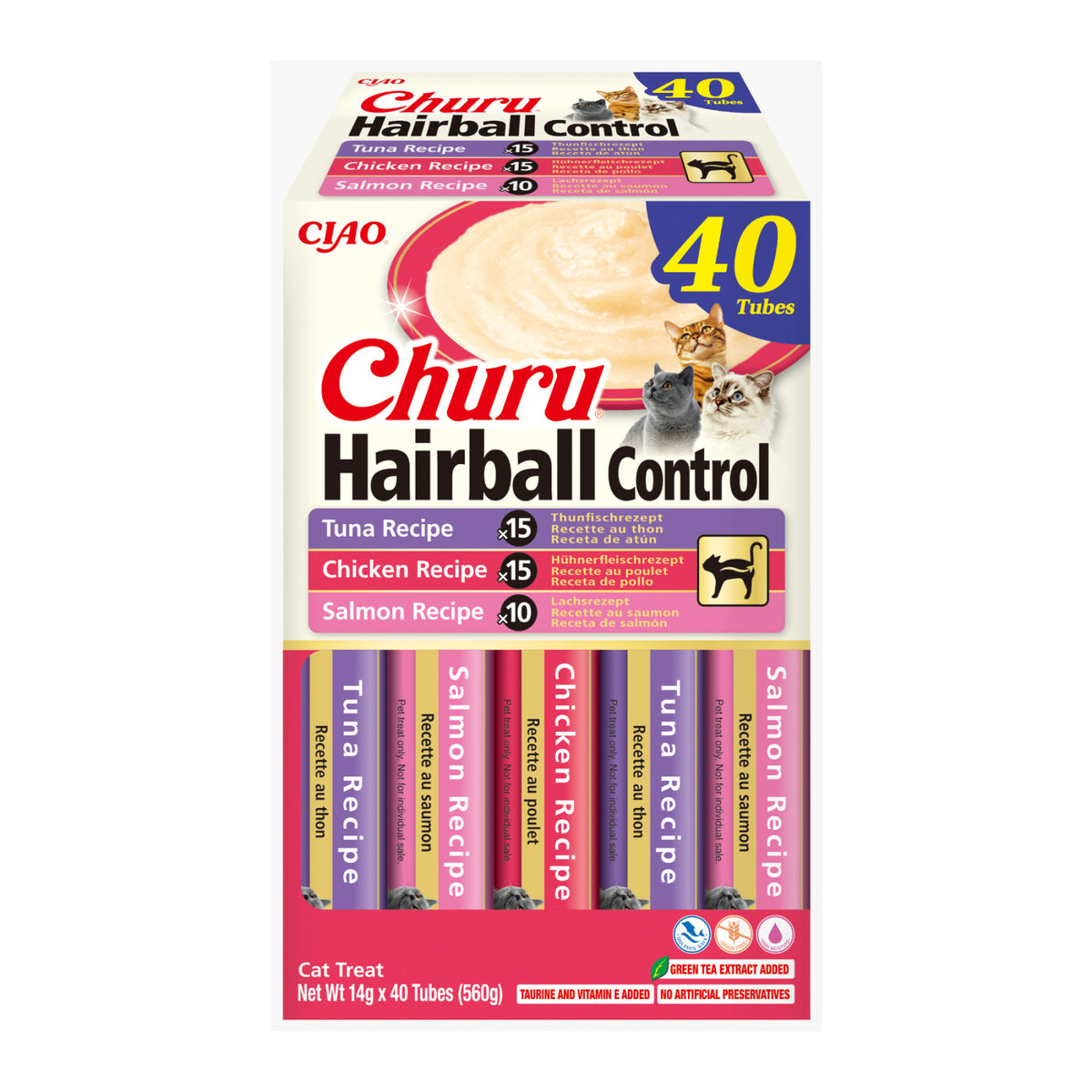Churu Cat Varieties Hairball Recompense Cremoase cu Ton, Pui si Somon 40 Buc