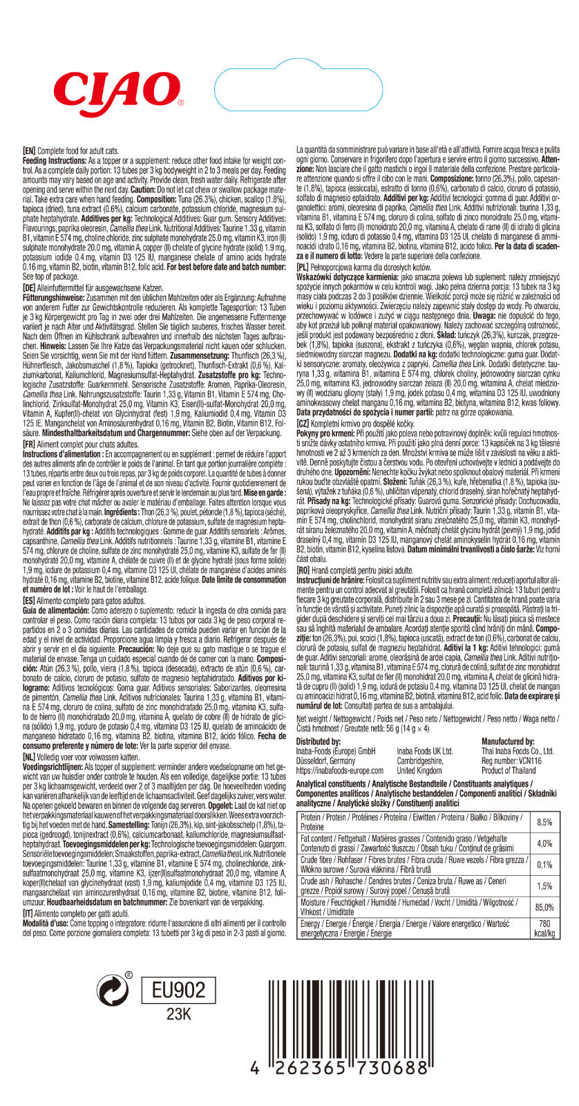 Inaba Churu Meal Topper Recompensa Cremoasa Reteta Ton si Scoici 4 buc - imagine 2