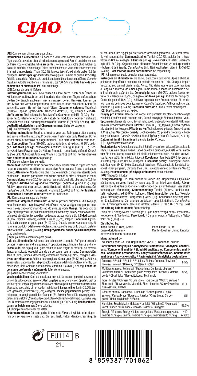 Inaba Churu Recompensa Cremoasa Reteta Ton cu aroma de crab - imagine 2