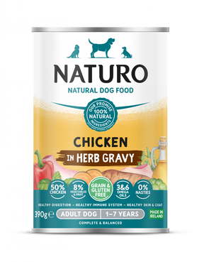 Naturo Conserva Naturo Adult cu Carne de Pui, Fructe si Legume in Sos cu Ierburi Aromatice 390g - imagine 1