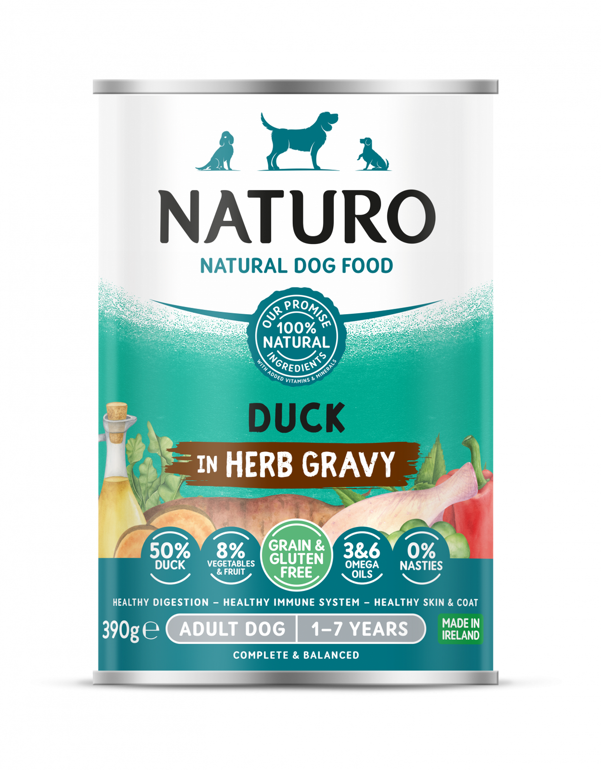 Naturo Conserva Naturo Adult cu Carne de Rata, Fructe si Legume in Sos cu Ierburi Aromatice 390g - imagine 1