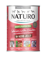 Naturo Conserva Naturo Adult cu Carne de Somon si Pui, amestec de Legume si Fructe in Jeleu cu Ierburi Aromatice 390g - imagine 1