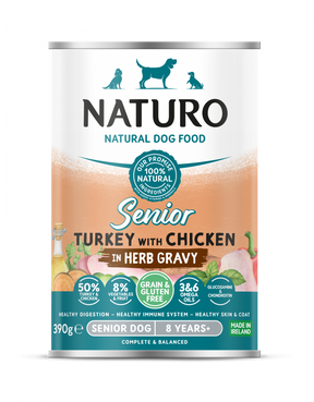 Naturo Conserva Naturo Senior cu Carne de Curcan si Pui, Amestec de Fructe si Legume in Sos cu Ierburi Aromatice 390g - imagine 1