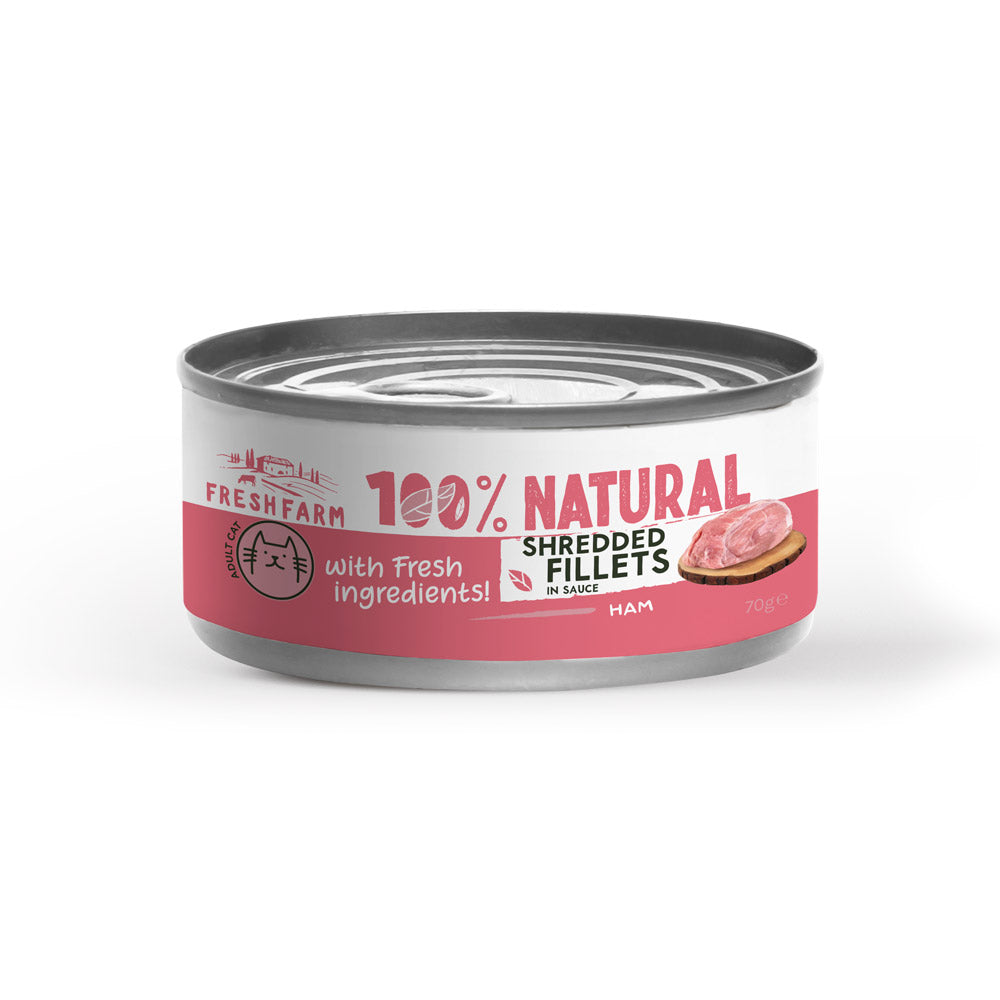 Fresh Farm Cat Schredded Fillets cu Sunca si Pui in Sos 70 Gr