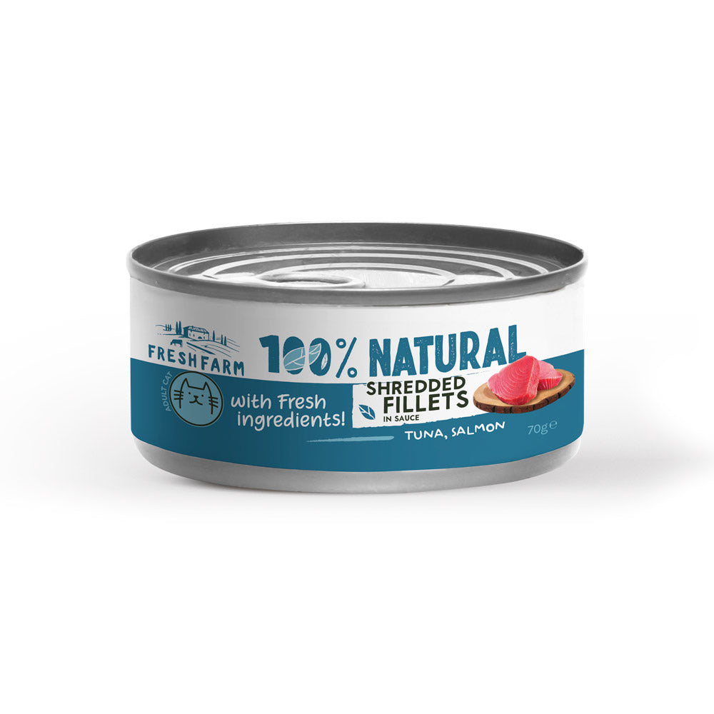 Fresh Farm Cat Schredded Fillets cu Ton, Somon si Pui in Sos 70 Gr