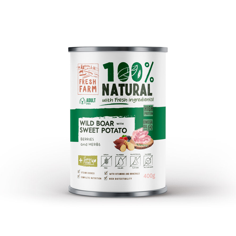 Fresh Farm Fresh Farm Coarse Conserva Hrana Umeda Pate cu Mistret, Fructe de padure si Ierburi 400 Gr