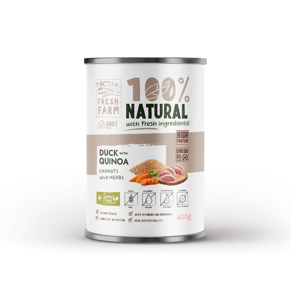 Fresh Farm Fresh Farm Coarse Conserva Hrana Umeda Pate cu Rata, Quinoa si Morcovi 400 Gr